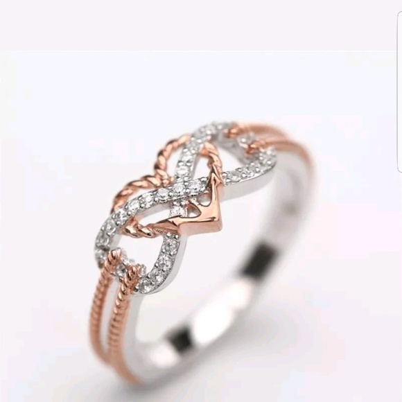 925 STERLING SILVER/ROSE GOLD TWISTED HEART RING - Picture 3 of 3